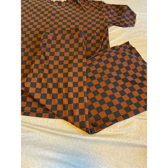 LALA original size 2X Lex ribbed checkerboard playsuit in black k and mocha plus - Picture 6 of 13